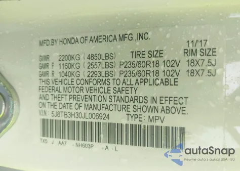 2018 Acura Rdx Acurawatch Plus Package из США, поврежденный, VIN 5J8TB3H30JL006924